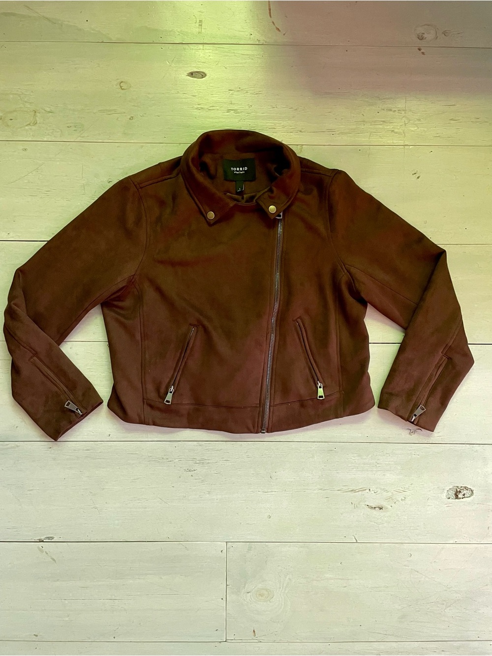 torrid Women’s Brown Faux Suede Zip Front Zip Asymmetrical Moto Jacket  Sz 1